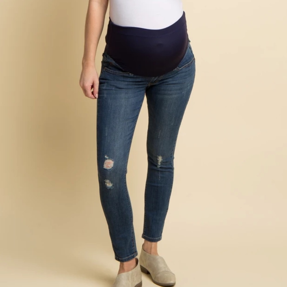 Distressed cropped maternity jeans